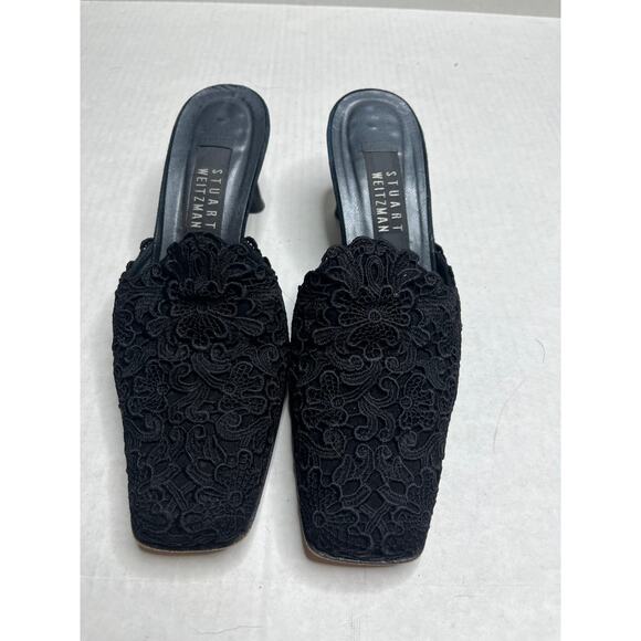 Stuart Weitzman Designer Black Lace Coquette Grunge Glam Mule Heels 6.5 - Picture 1 of 7